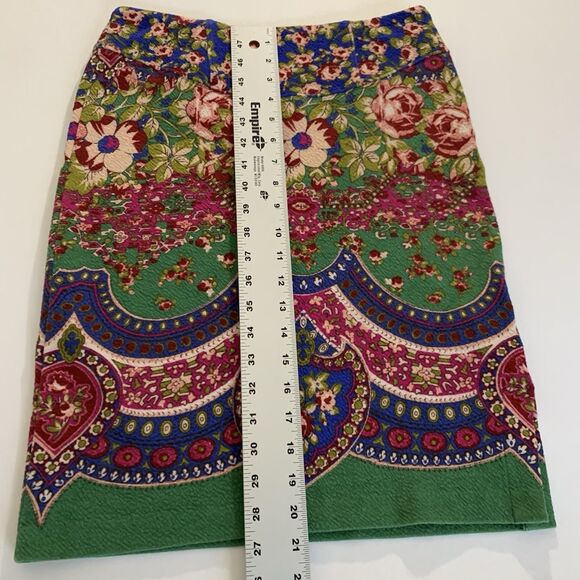 Anthropologie Maeve Sheffield Textured Skirt 4 Blue Pink Floral Straight Pencil - Picture 8 of 10